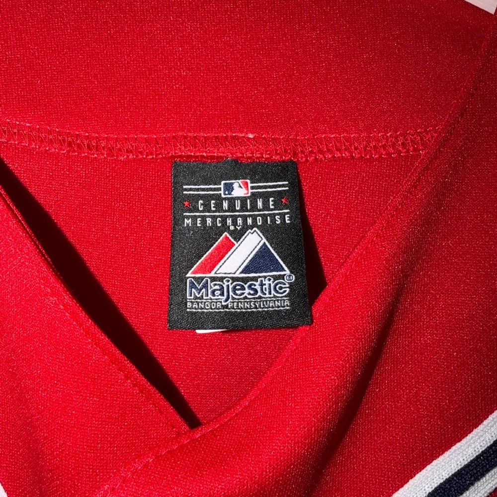Majestic Braves Red Baseball Jersey with Navy & White Accents - Picture 3 of 4